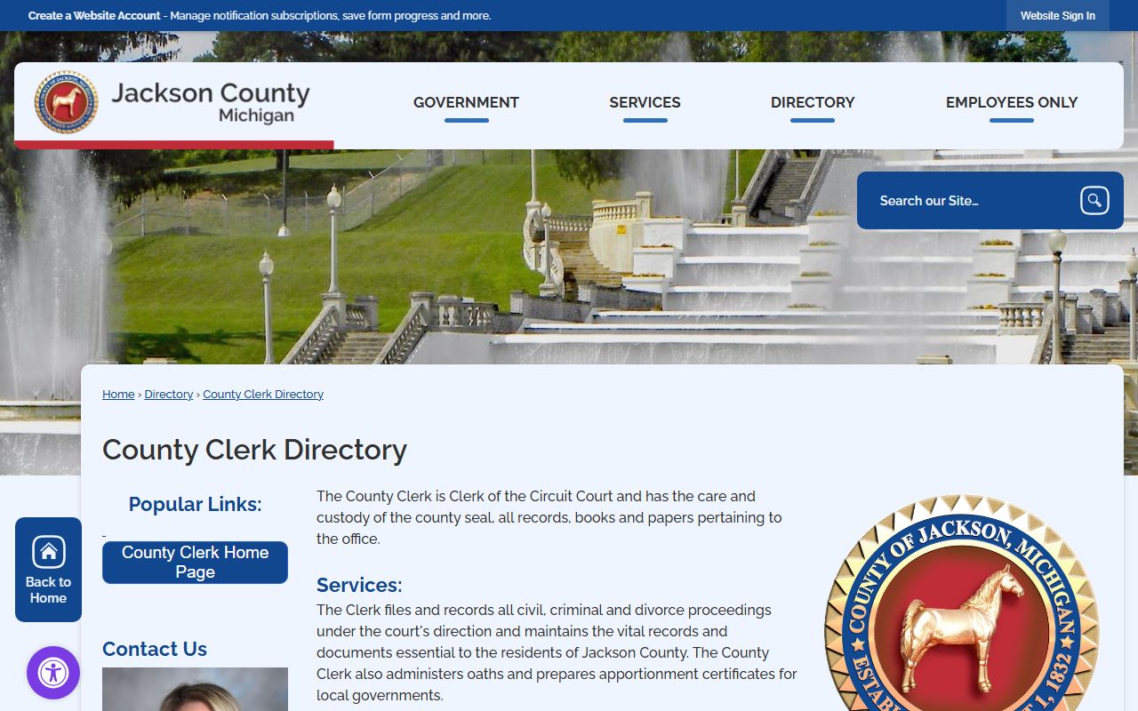 Jackson County Clerk of Court records directory listing