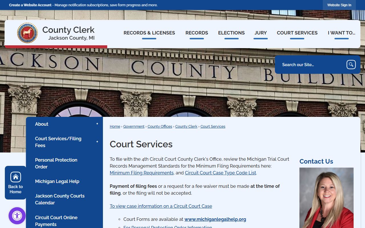 Jackson County Clerk of Court Services page for record request forms