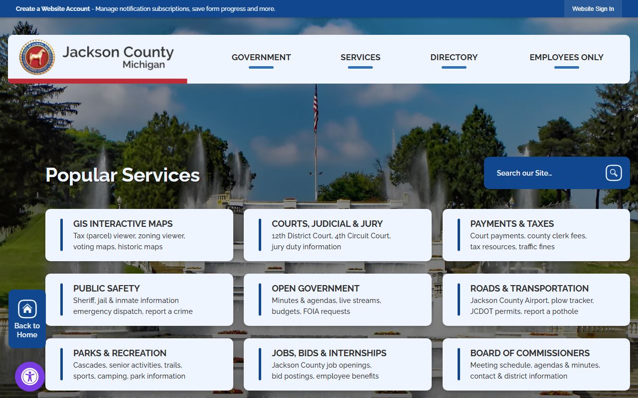 Jackson County government website with court records and clerk services