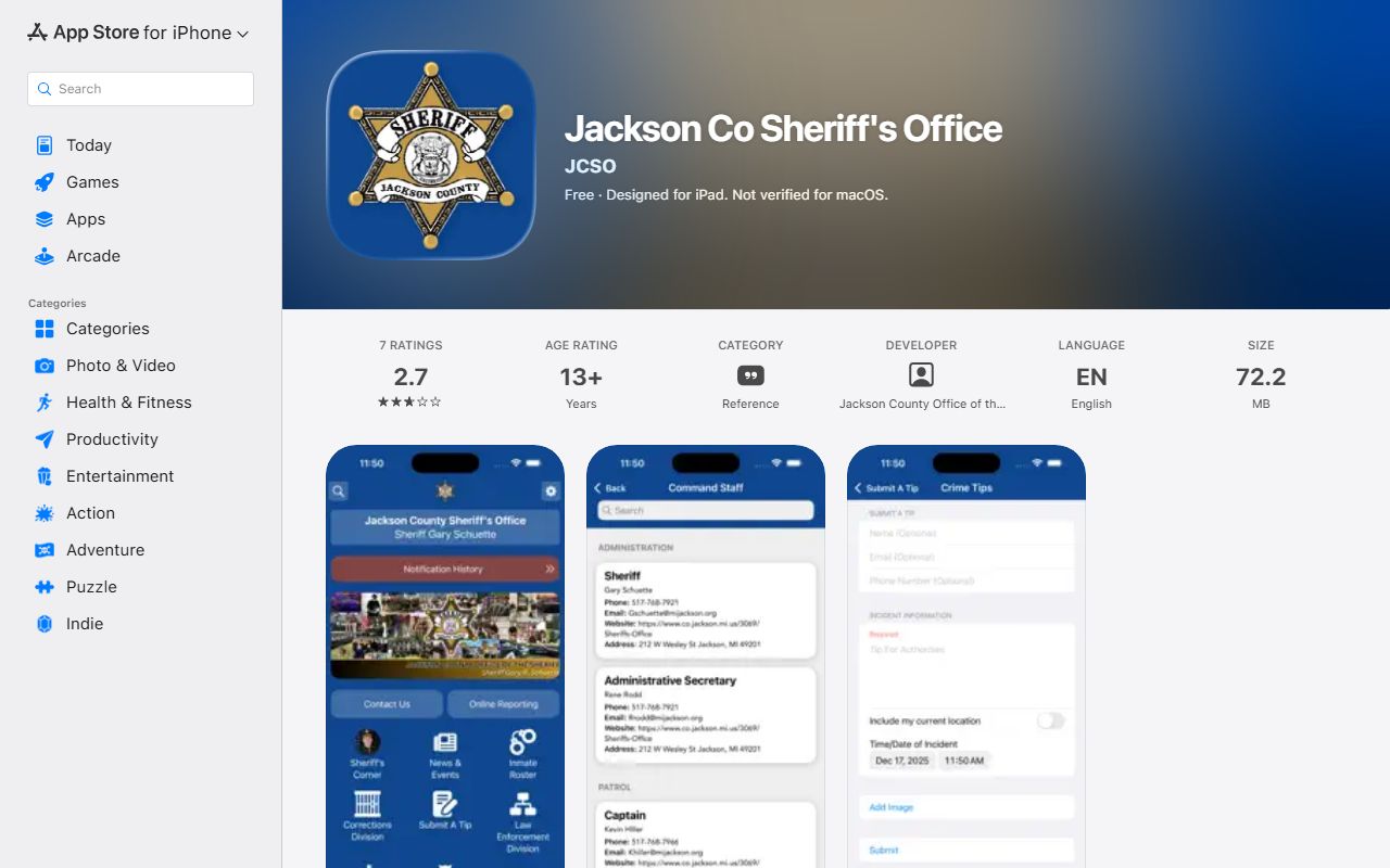Jackson County arrest records and Sheriff mobile app