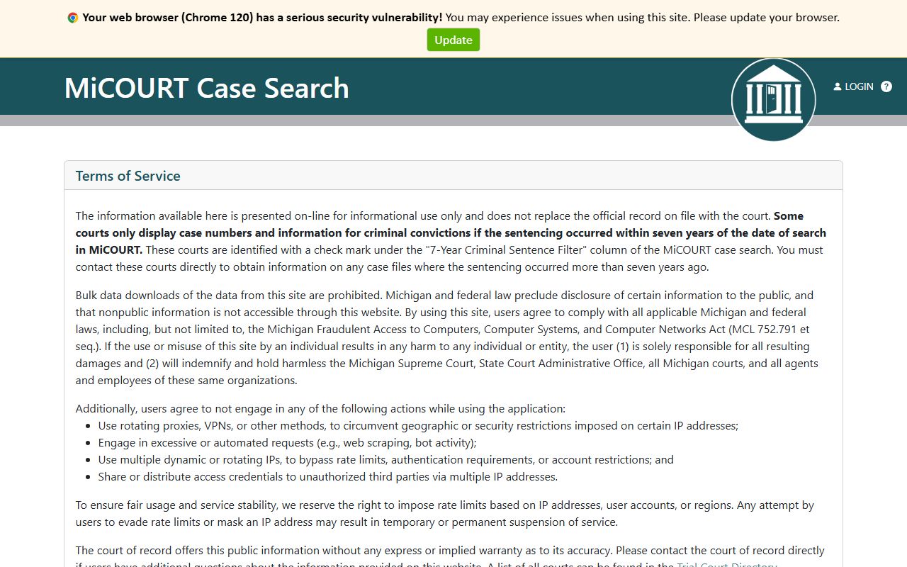 Jackson County 4th Circuit Court dockets on the MiCOURT court page