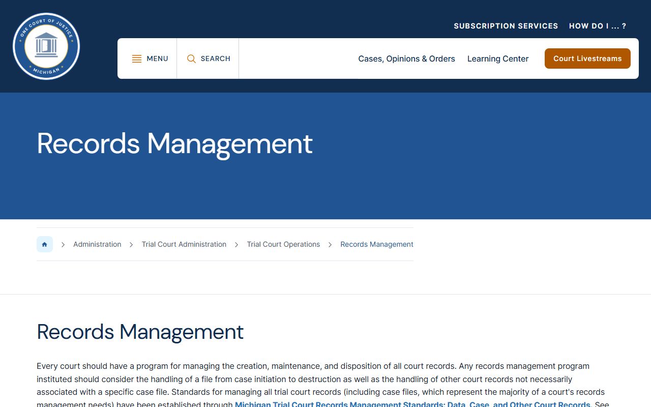 Michigan trial court records management standards for Jackson County court records access
