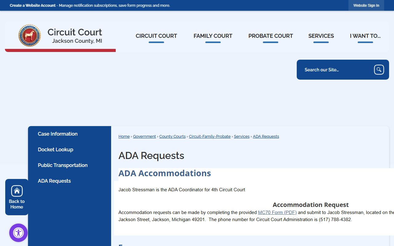 Jackson County criminal court records ADA access request