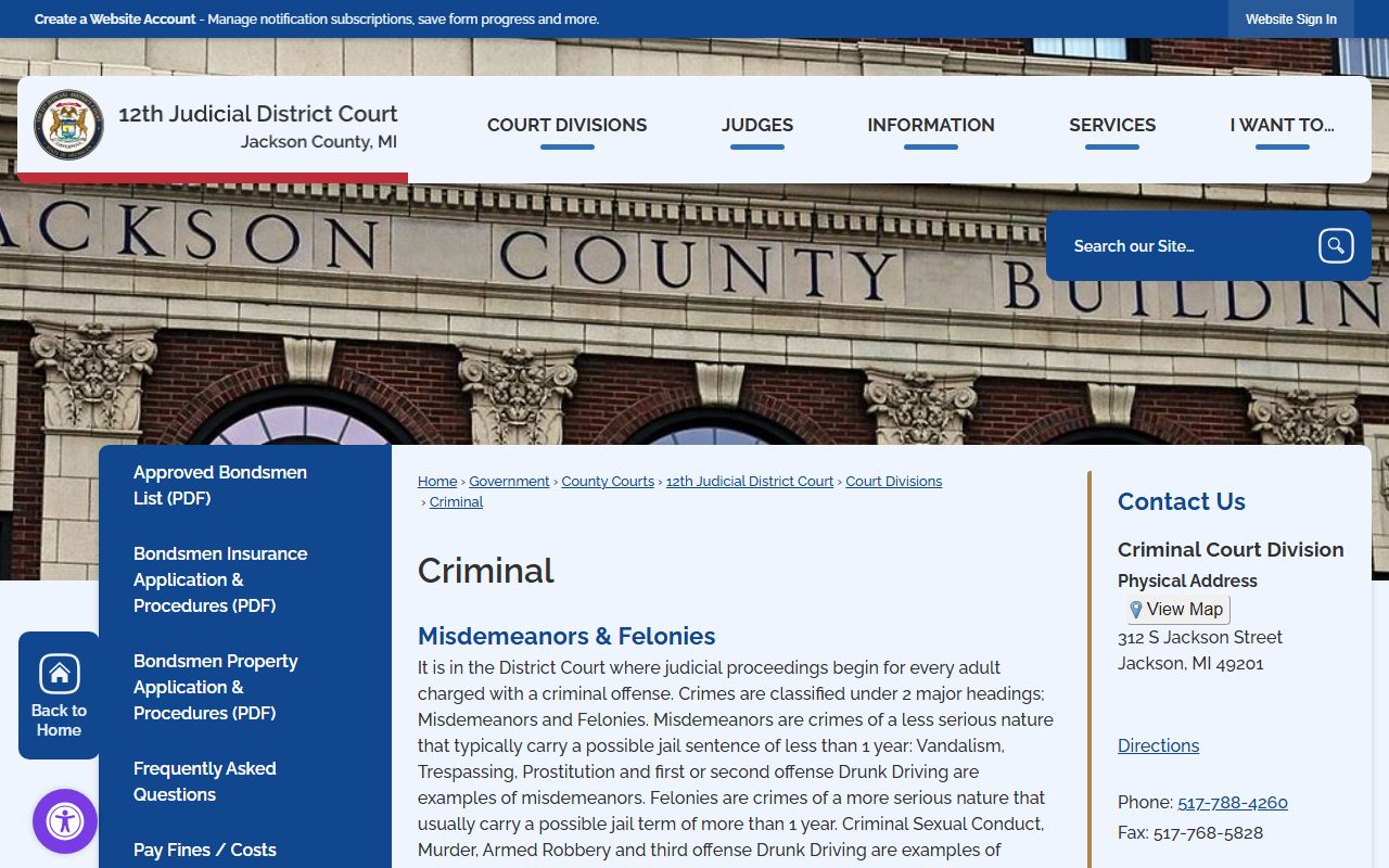 Jackson County District Court criminal records and process information