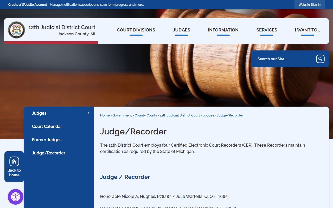 Jackson County District Court judge and recorder transcript information