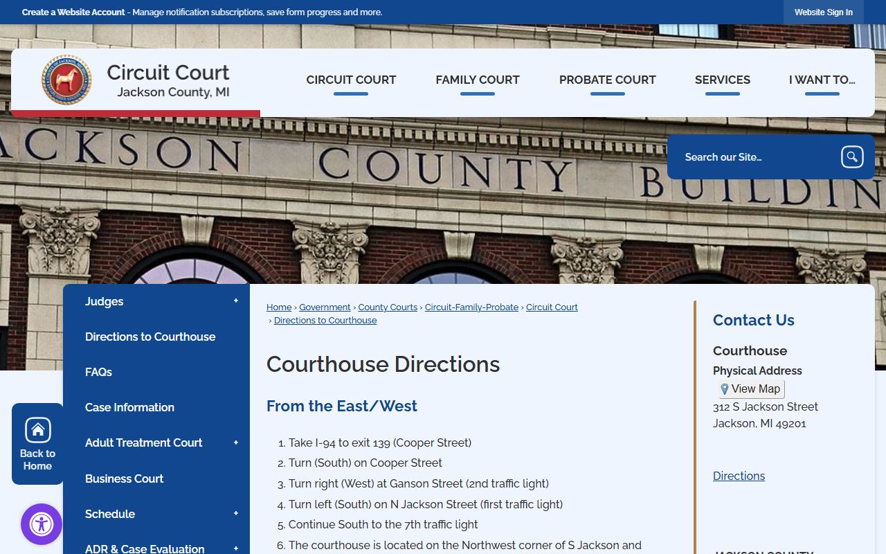 Directions to the Jackson County courthouse for court records visitors