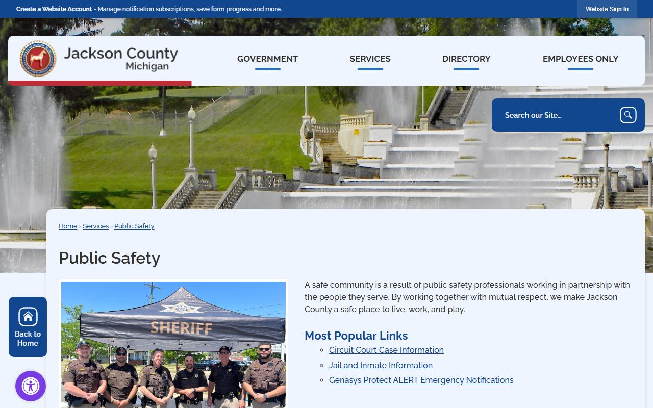 Jackson County Public Safety page linking the OTIS inmate locator for state offender records