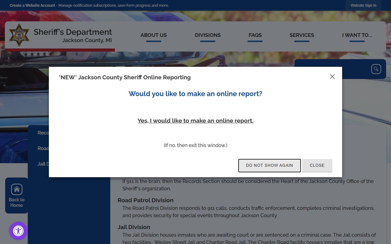 Jackson County Sheriff divisions page describing jail facilities and inmate housing
