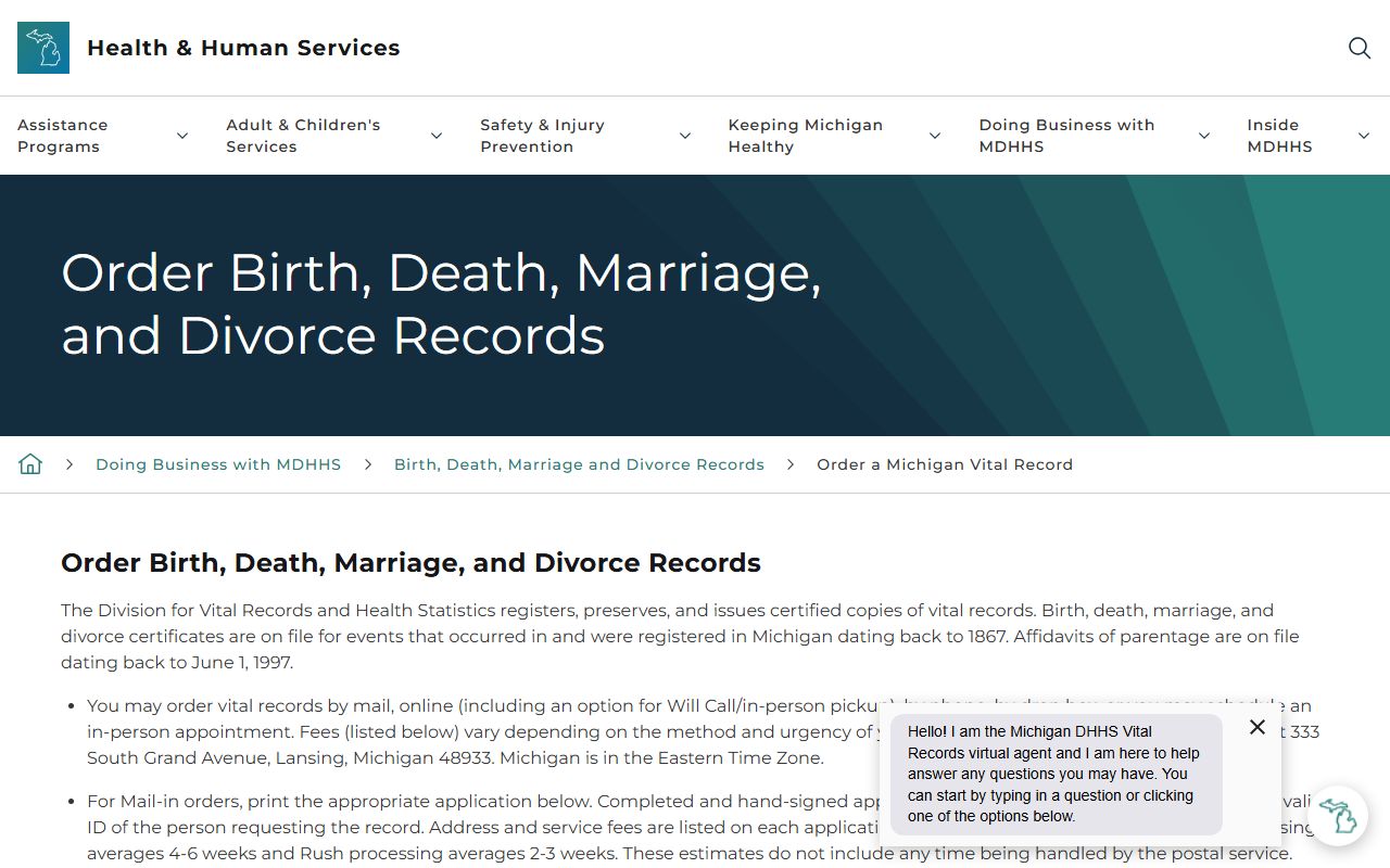 Michigan certified-copy ordering channels for Jackson County marriage and divorce records