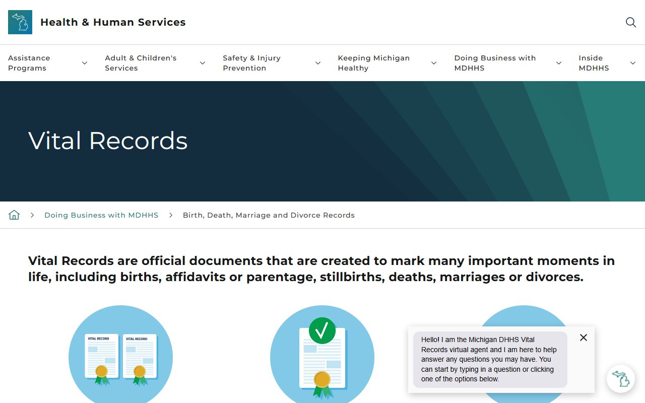 Michigan Vital Records hub for Jackson County marriage and divorce certificate orders