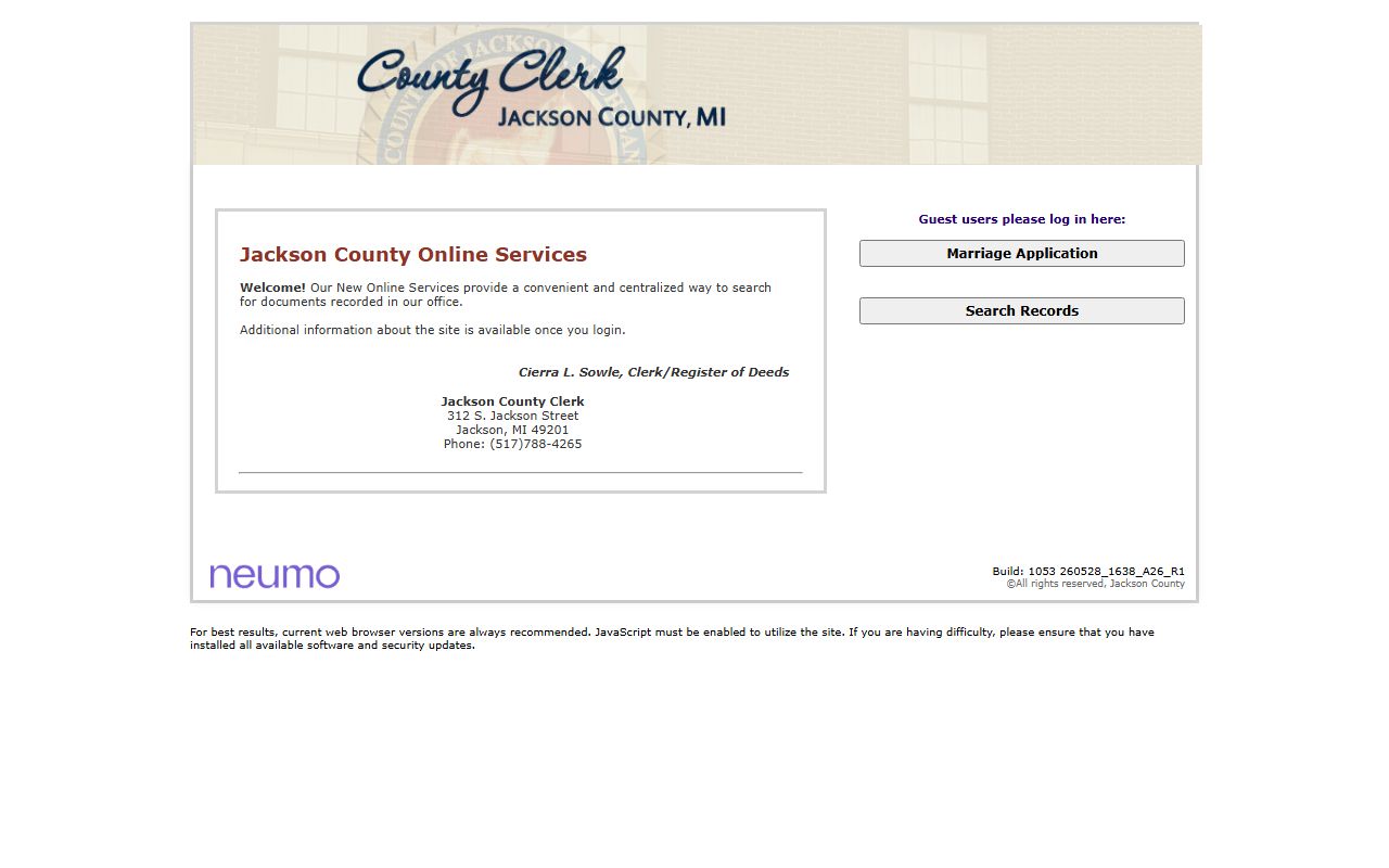 Jackson County marriage license online application portal for marriage records