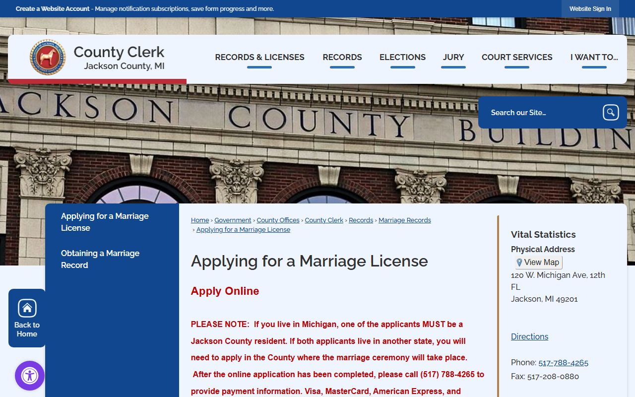 Jackson County marriage license application instructions, fees, and waiting period