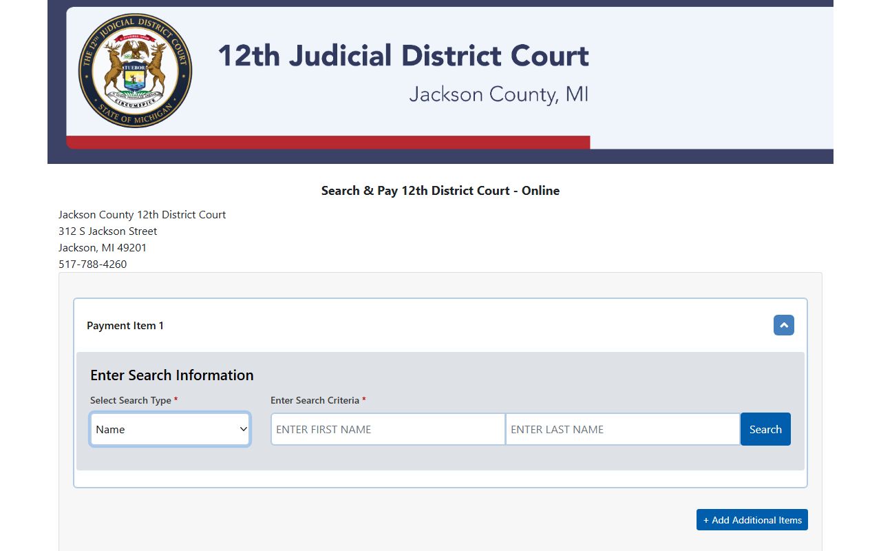 Jackson County 12th District Court search and pay portal for traffic warrant records and fines